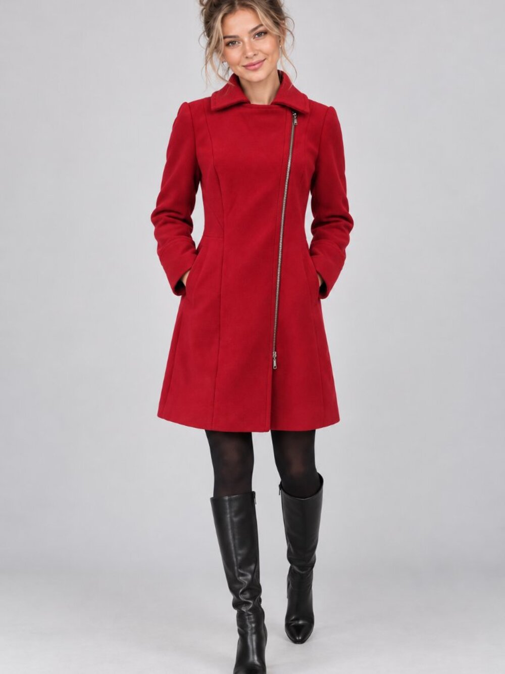 White House Black Market Red Asymmetrical Zip Moto Coat Women's Size S